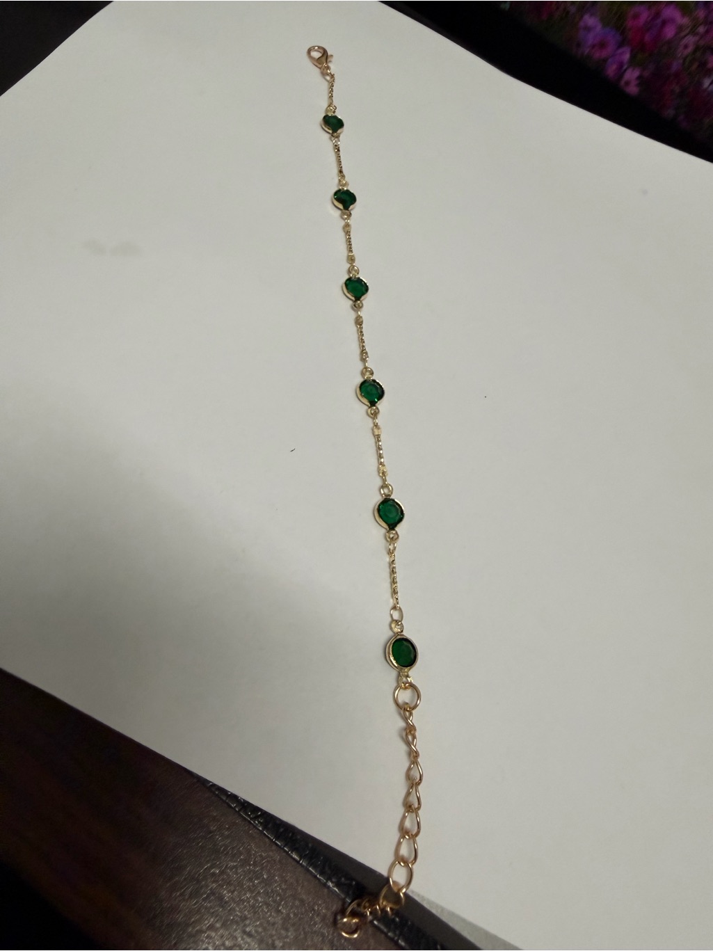 Gold Chain Bracelet With Emerald Green Stones - Women Jewelry